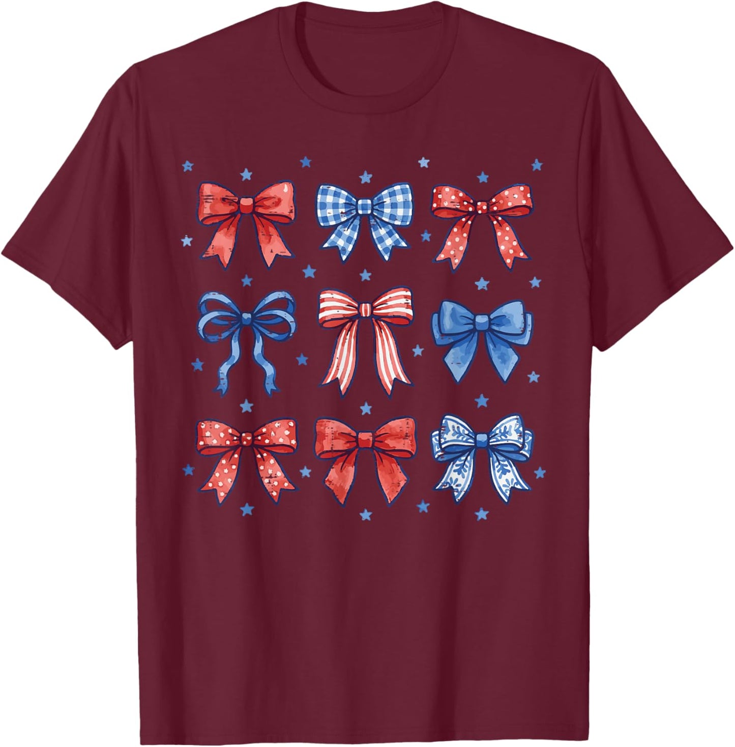 4th of July Bow Coquette Stars Stripes Girls Kids Toddler T-Shirt - T-Shirt | Maroon