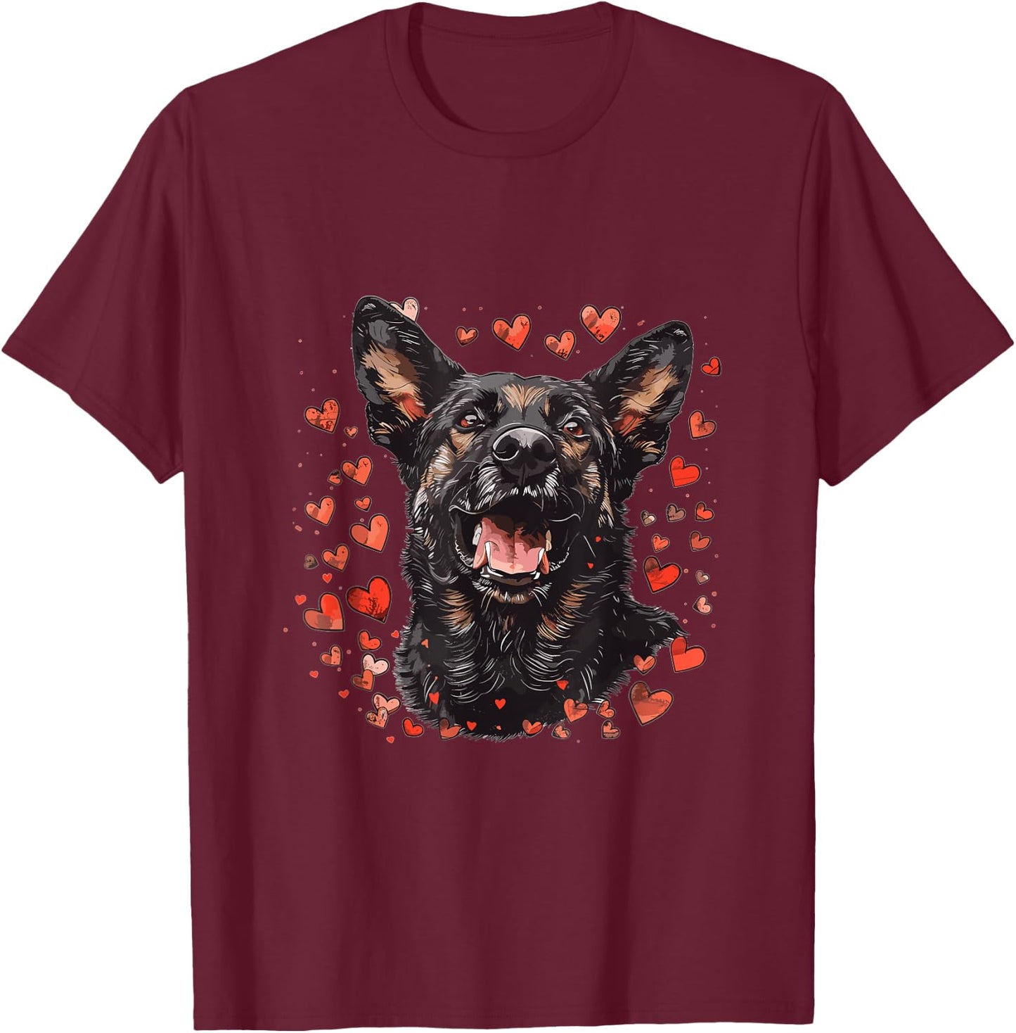 Dutch Shepherd Hearts Dog Breed Graphic Women Kids T-Shirt - T-Shirt | Maroon