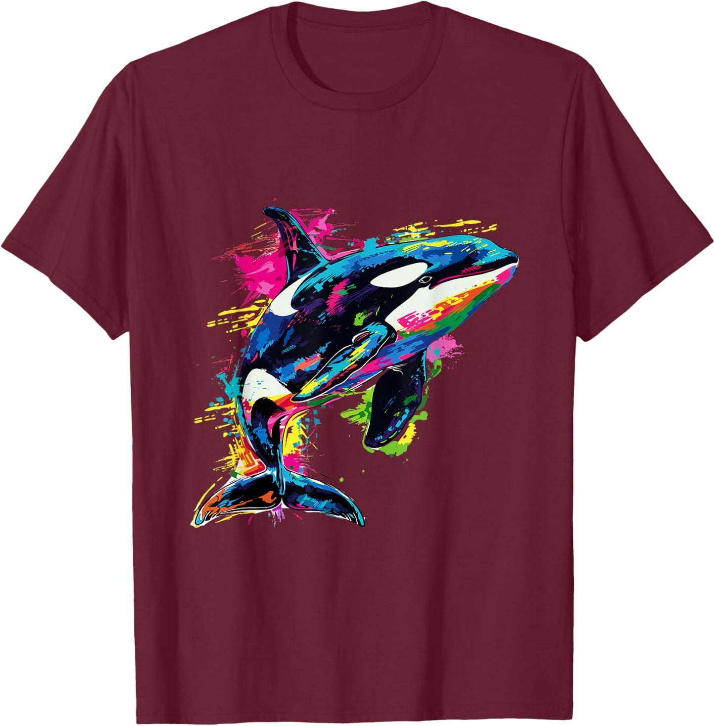 Orca Whale Pop Art Colorful Graphic T-Shirt - T-Shirt | Maroon