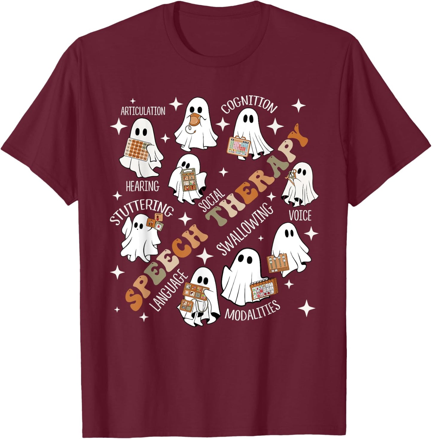 Speech Therapy Halloween Shirt SLP Halloween Spooky T-Shirt - T-Shirt | Maroon