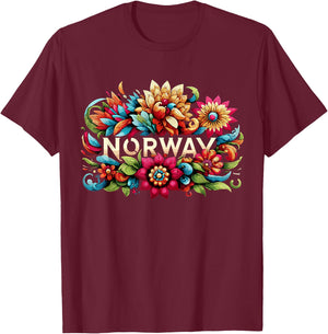 Flowers of Norway Norwegian T-Shirt - T-Shirt | Maroon