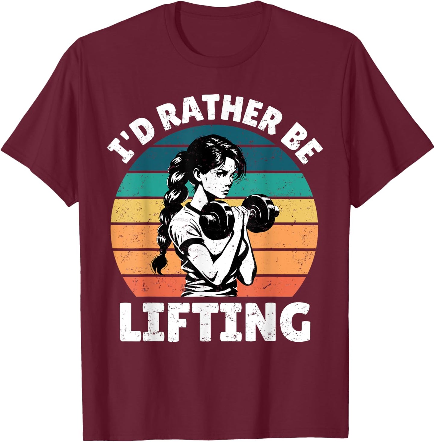 I'd Rather Be Lifting Funny Gym Vintage Sunset Fitness T-Shirt - T-Shirt | Maroon