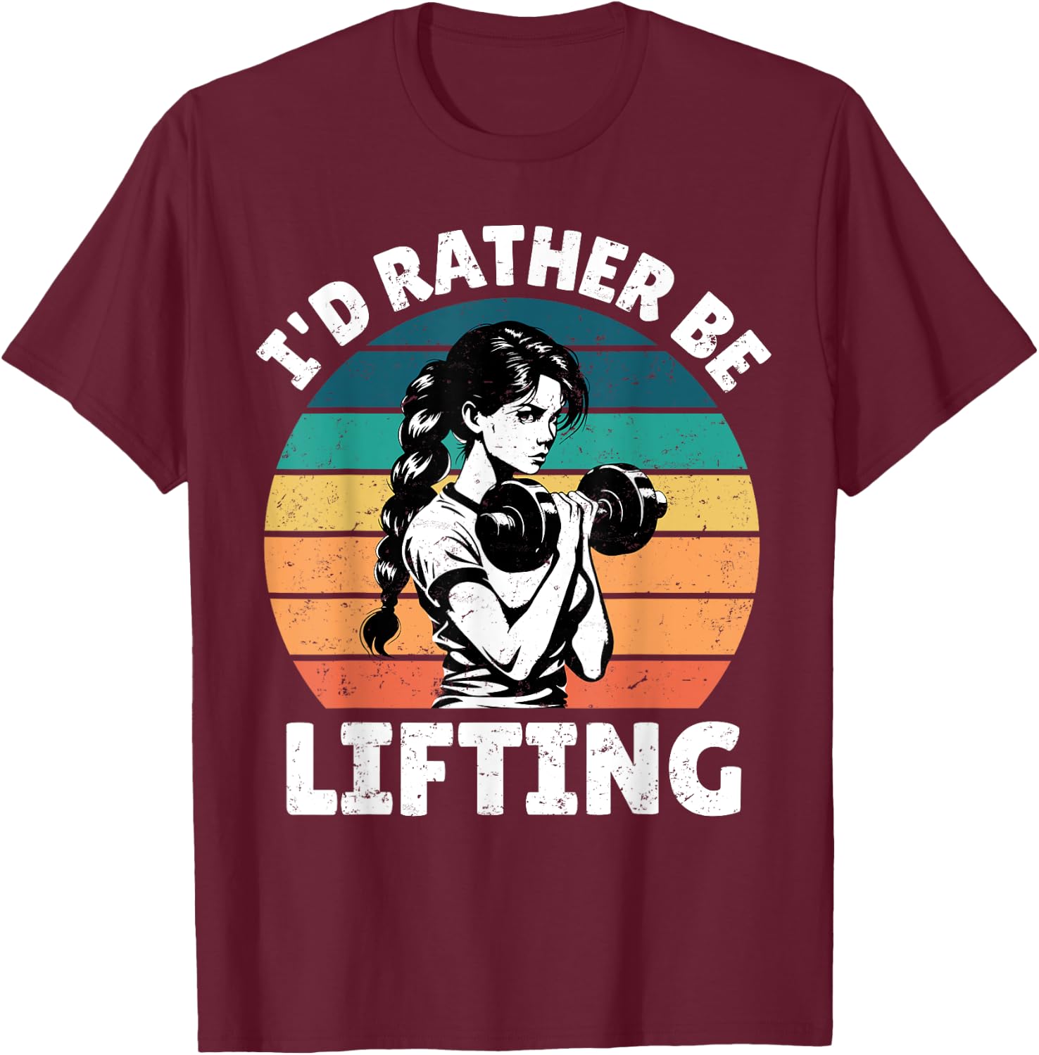 I'd Rather Be Lifting Funny Gym Vintage Sunset Fitness T-Shirt - T-Shirt | Maroon