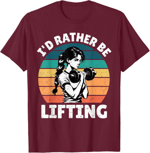 I'd Rather Be Lifting Funny Gym Vintage Sunset Fitness T-Shirt - T-Shirt | Maroon