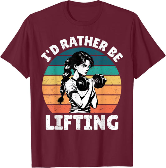 I'd Rather Be Lifting Funny Gym Vintage Sunset Fitness T-Shirt - T-Shirt | Maroon