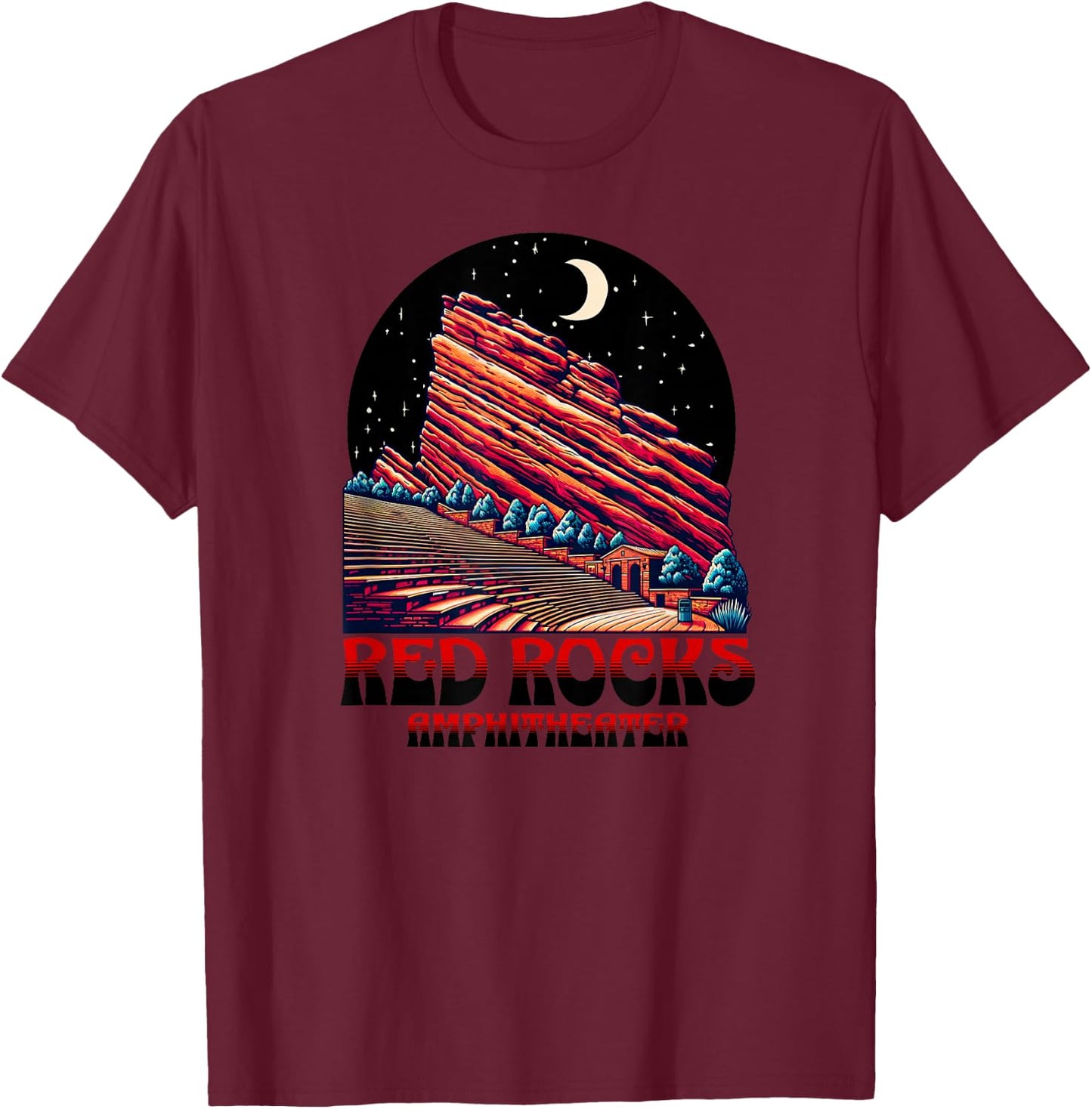 Red Rocks Amphitheater & the Moon - Morrison Colorado T-Shirt - T-Shirt | Maroon