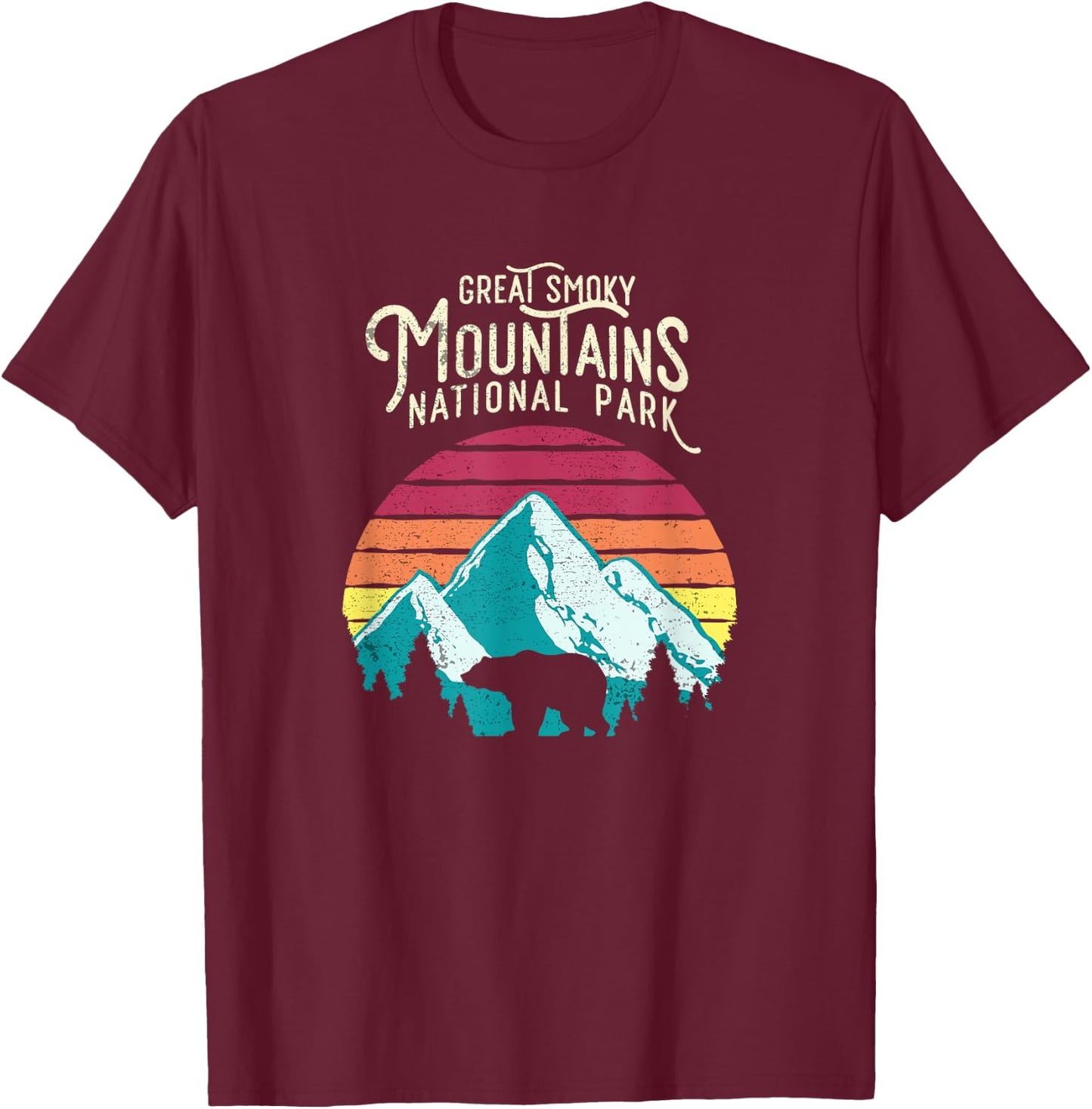 Vintage Great Smoky Mountains National Park Bear T Shirt T-Shirt - T-Shirt | Maroon
