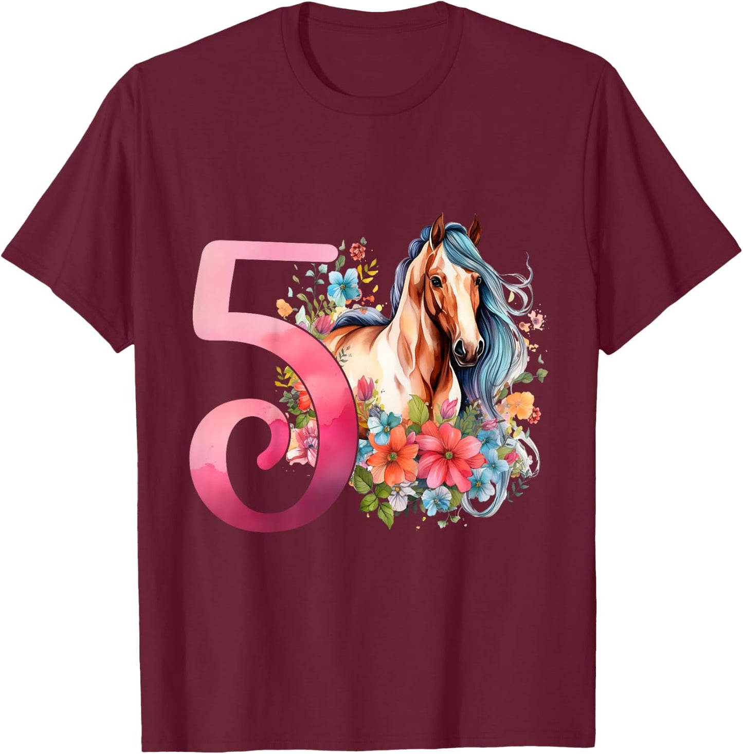 5th Birthday Horse Girl 5 Years Five Finally 5 Birthday T-Shirt - T-Shirt | Maroon