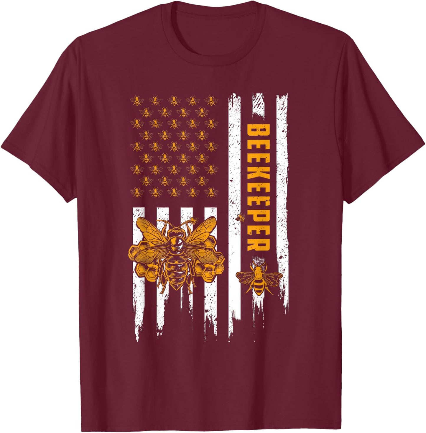 Beekeeping American Flag Honeycomb Honey Bees Beekeeper T-Shirt - T-Shirt | Maroon