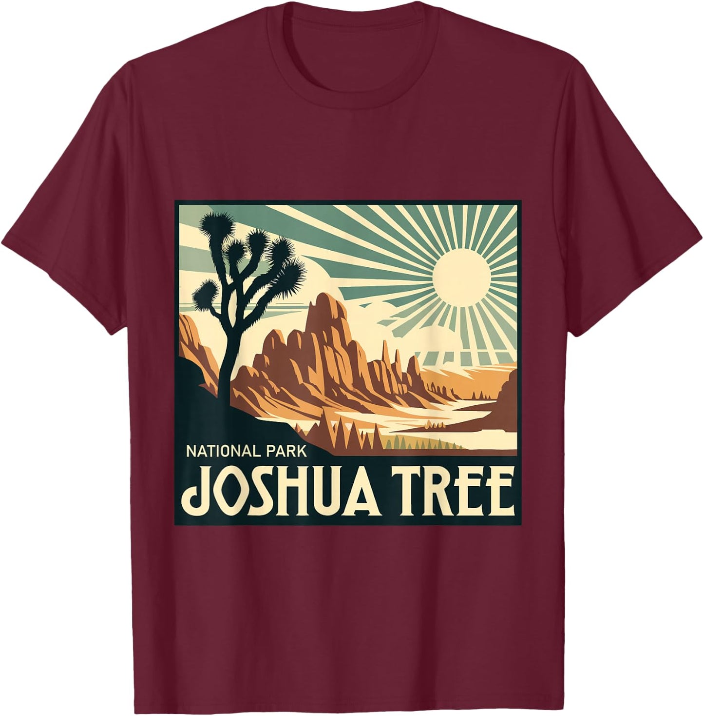 Joshua Tree National Park Vintage Hiking Camping Outdoor T-Shirt - T-Shirt | Maroon