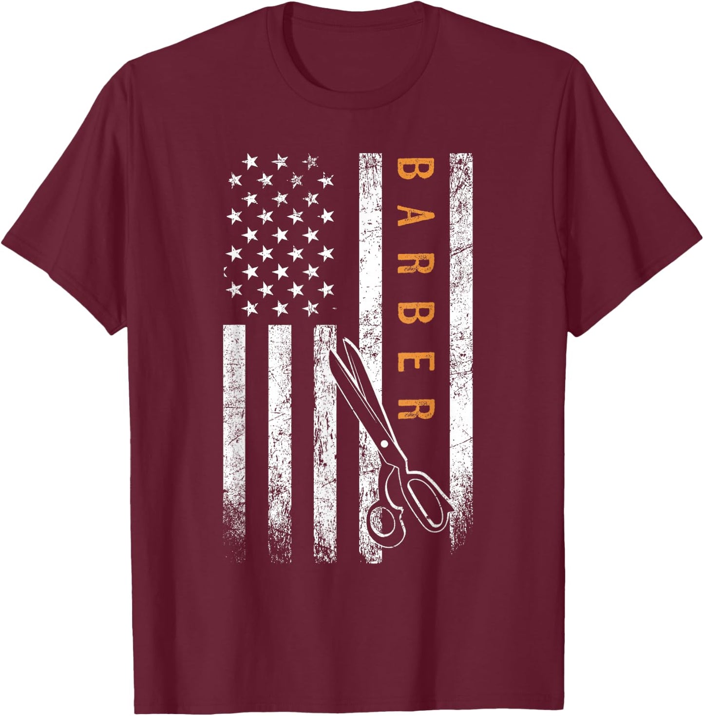 Barber American Flag Design Barbershop T-Shirt - T-Shirt | Maroon
