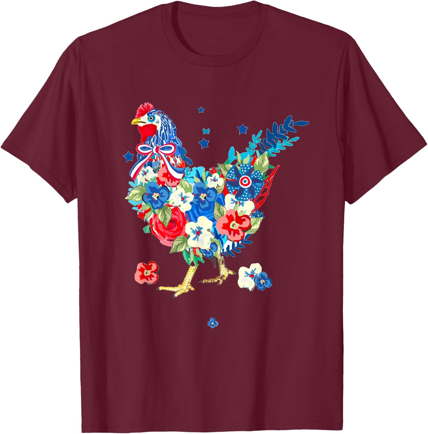 USA American Flag Chicken Lover 4th of July Patriotic Farmer T-Shirt - T-Shirt | Maroon