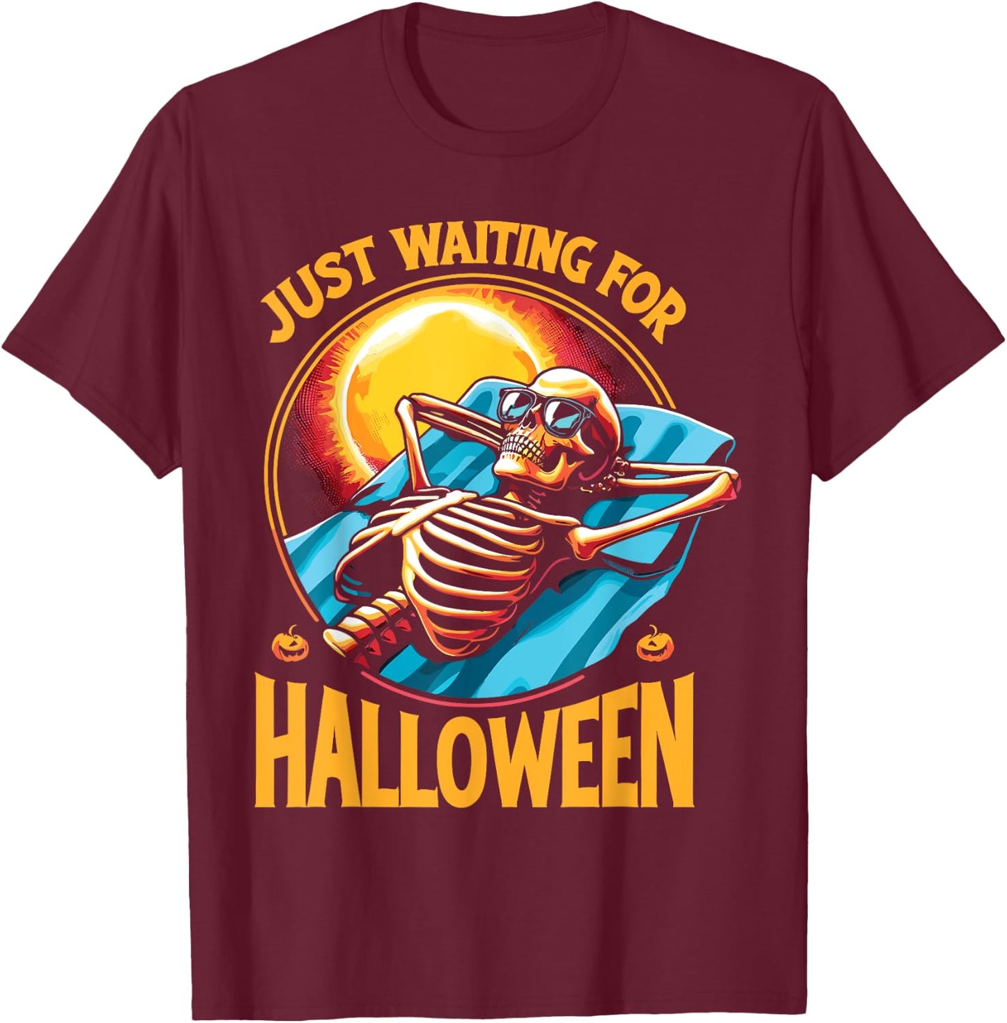 Just Waiting For Halloween Summerween Skeleton Beach T-Shirt - T-Shirt | Maroon