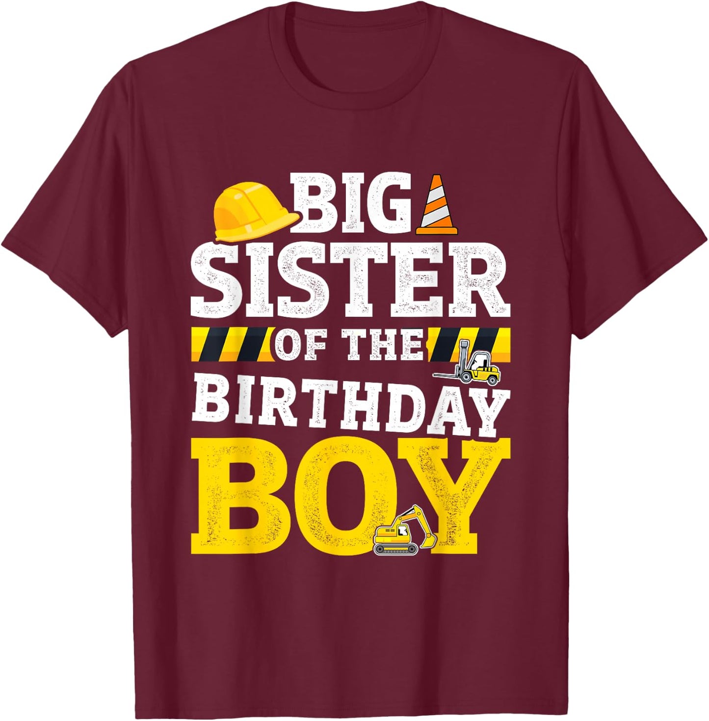 Big sister birthday boy matching family construction party T-Shirt - T-Shirt | Maroon