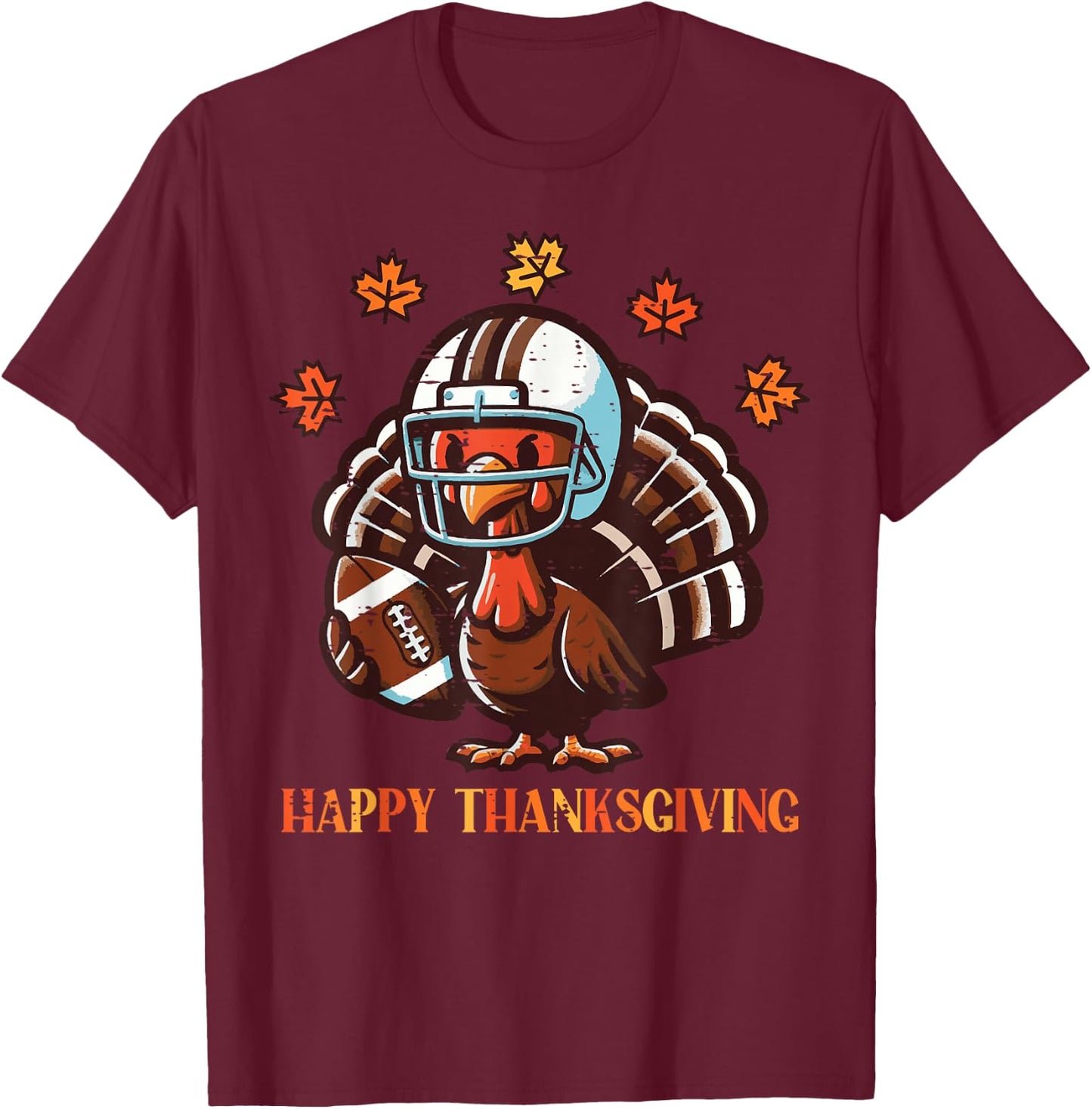 Happy Thanksgiving American Football Turkey Men Boys Kids T-Shirt - T-Shirt | Maroon
