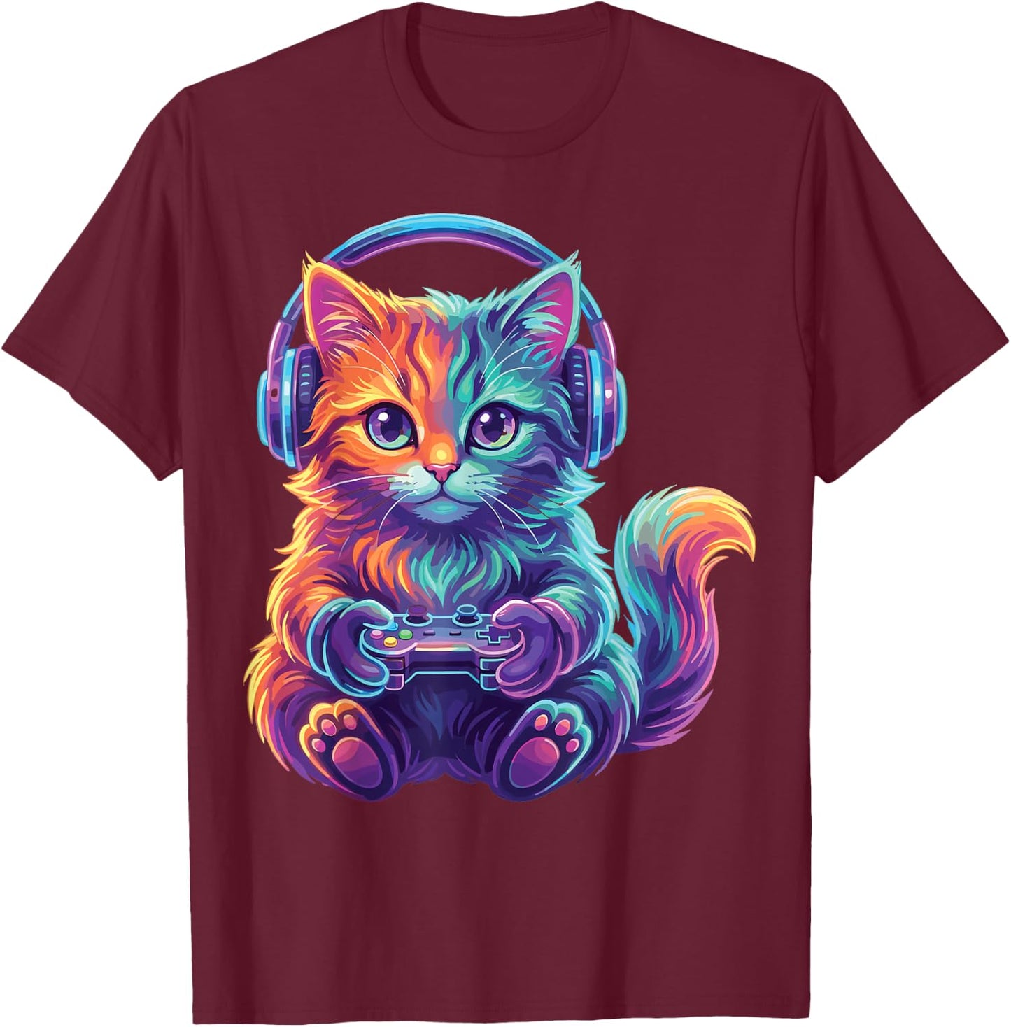 Funny Gaming Video Game Cat Boys Teen Men Girls T-Shirt - T-Shirt | Maroon
