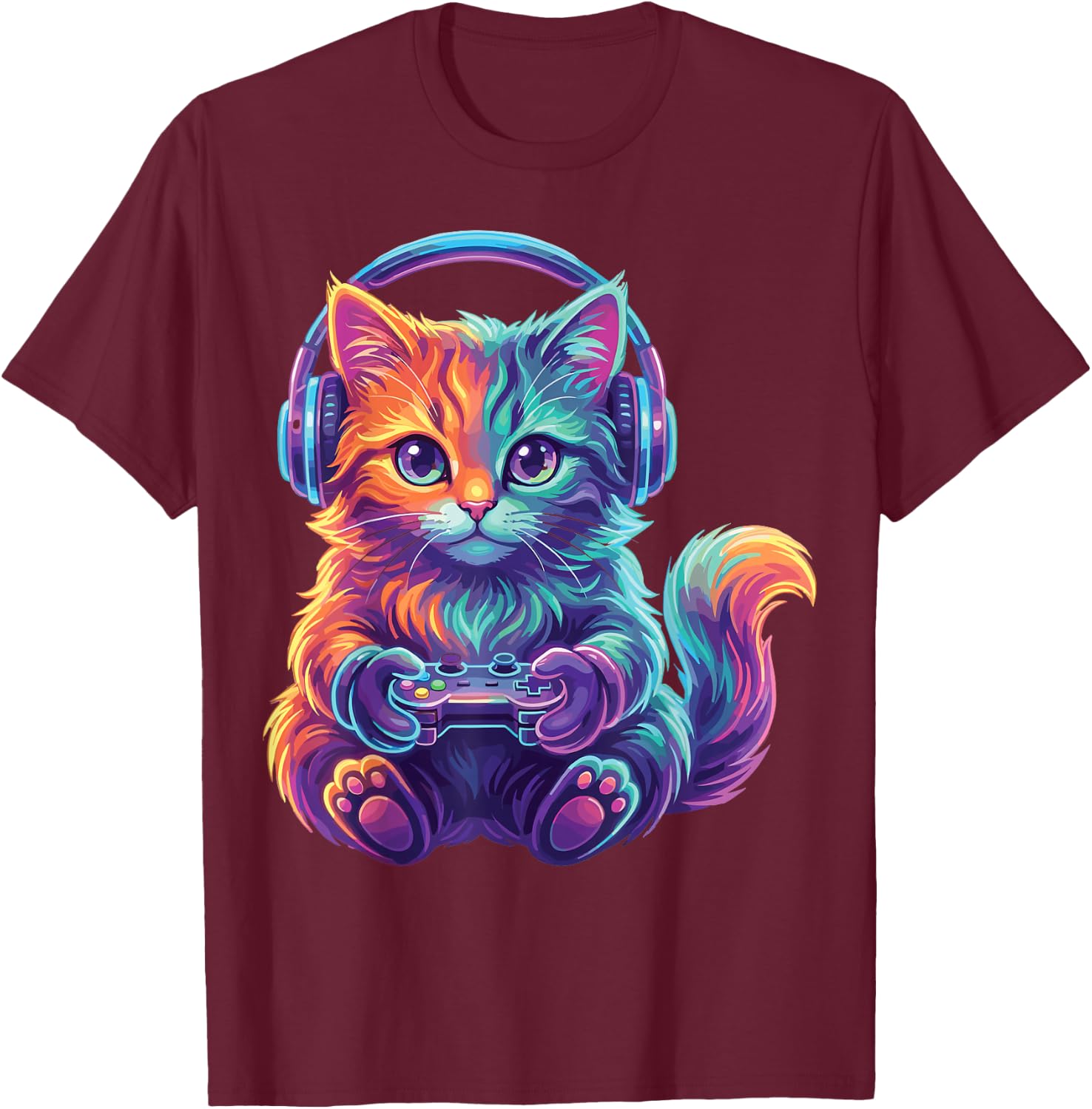 Funny Gaming Video Game Cat Boys Teen Men Girls T-Shirt - T-Shirt | Maroon