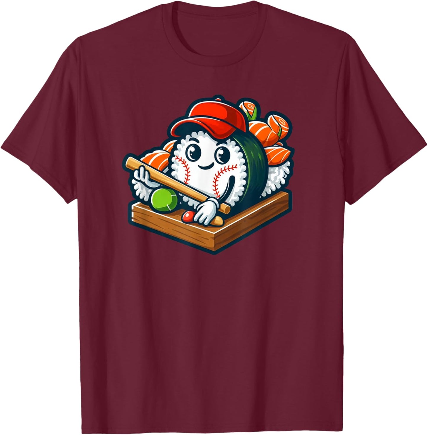 Baseball Sushi Playing Baseball T-Shirt - T-Shirt | Maroon