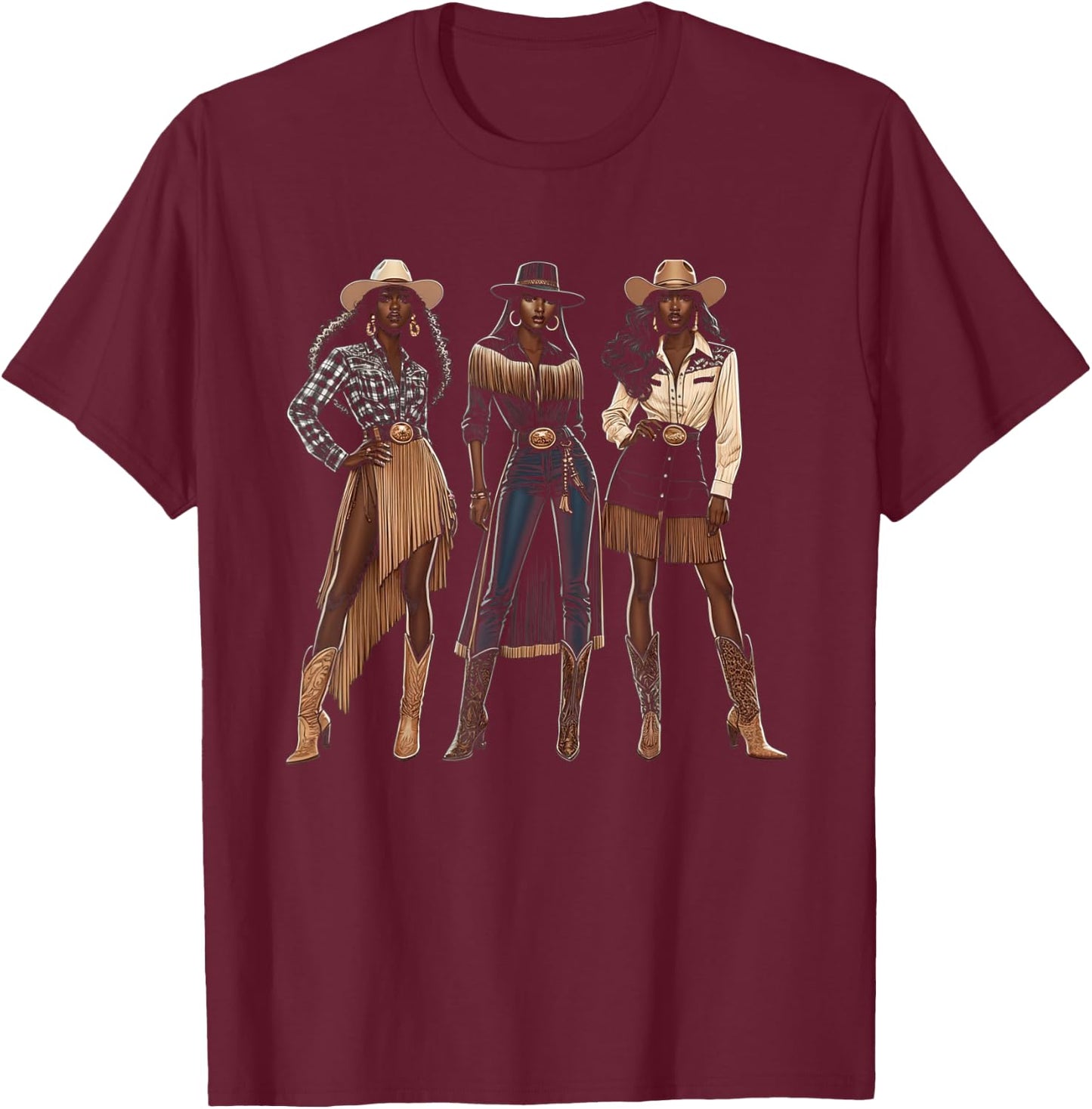 Black Cowgirl Western Rodeo Melanin Black History Texas T-Shirt - T-Shirt | Maroon