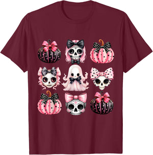 Cute Coquette Halloween Bows Black Pink Halloween Girl Women T-Shirt - T-Shirt | Maroon