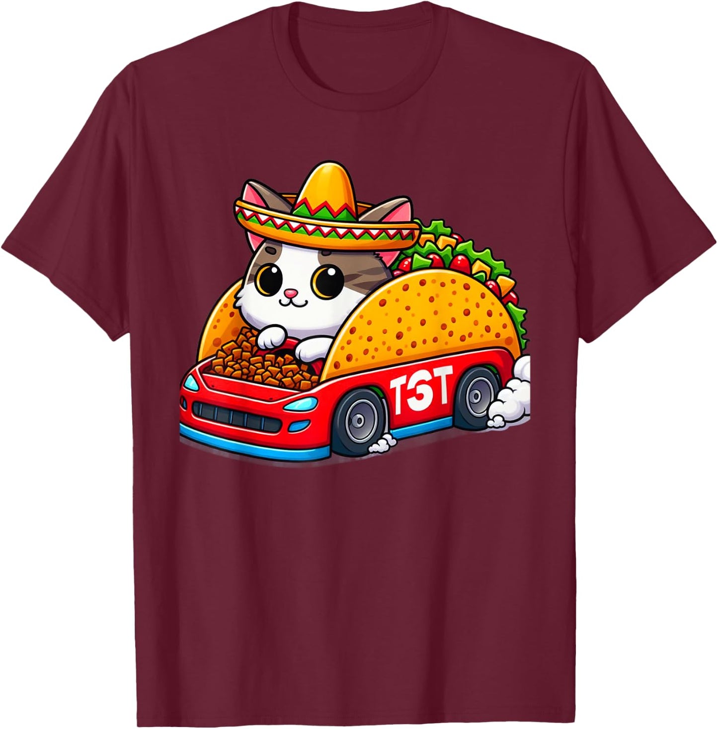 Tacocat Racecar Spelled Backwards Funny Mexican Car Taco Cat T-Shirt - T-Shirt | Maroon
