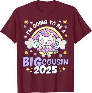 I'm Going To Be Big Cousin 2025 Unicorn Rainbow Donut Girls T-Shirt - T-Shirt | Maroon
