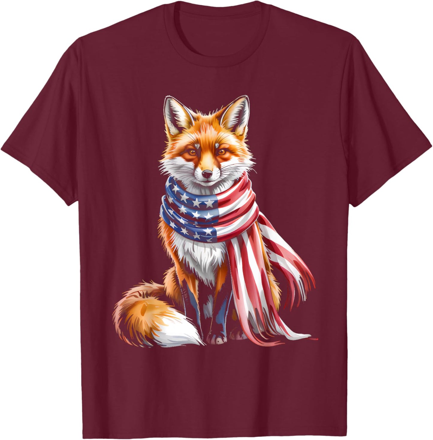 Fox 4th of July American Flag Fox Animal Patriotic Men Women T-Shirt - T-Shirt | Maroon