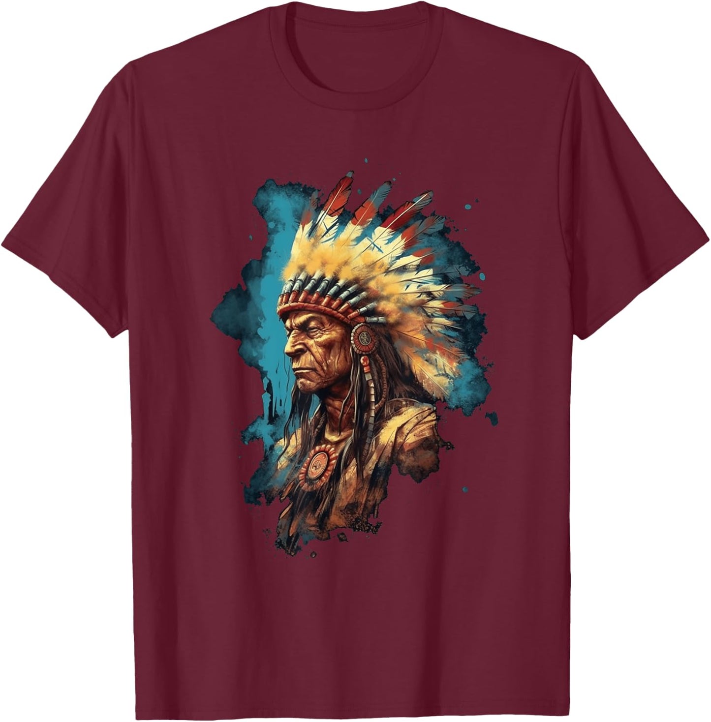 Native American Indian Headdress Traditional Art Men Women T-Shirt - T-Shirt | Maroon