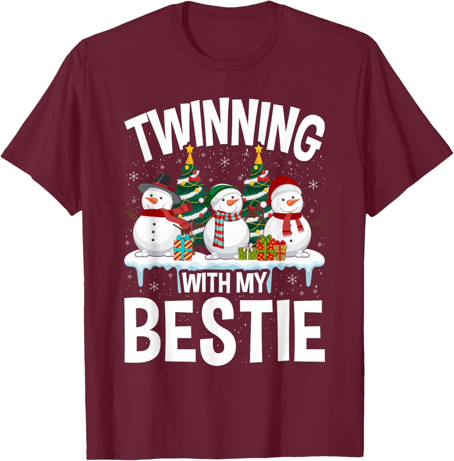 Twinning With My Bestie Xmas Snowman Matching Christmas Kids T-Shirt - T-Shirt | Maroon