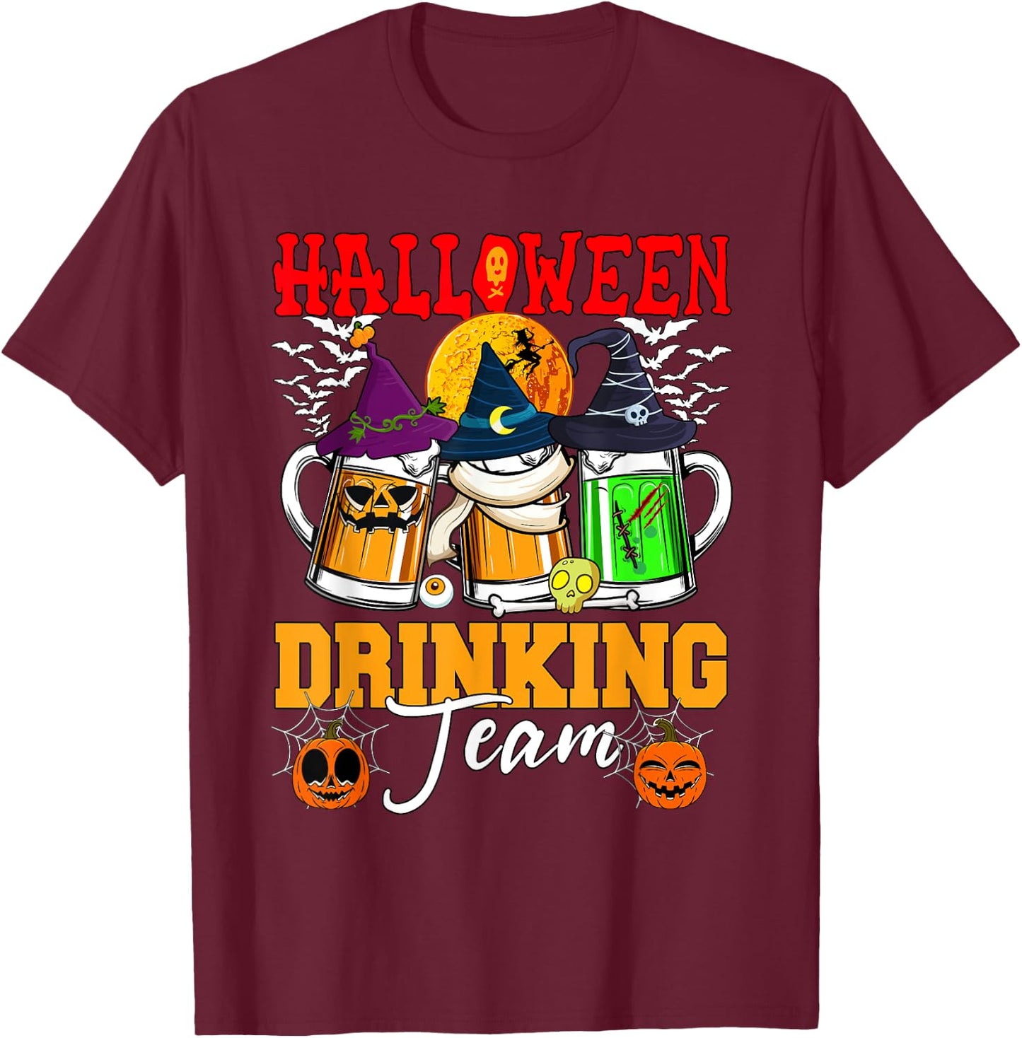 Halloween Drinking Team Three Horror Beer Glasses As Witch T-Shirt - T-Shirt | Maroon