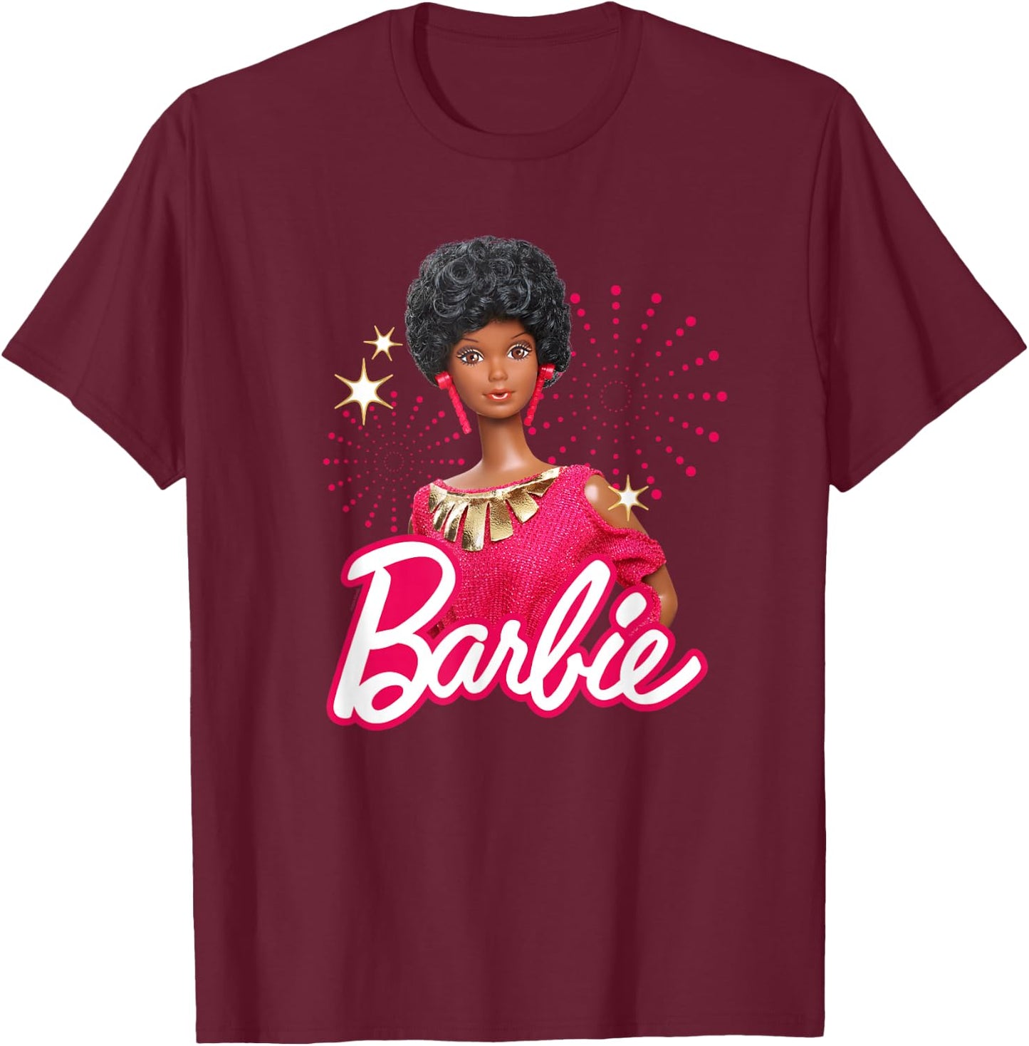 Barbie - 1980's Black Barbie and Logo T-Shirt - T-Shirt | Maroon