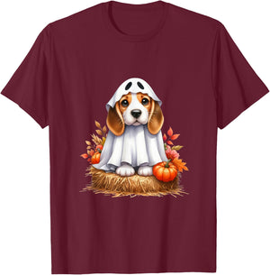Cute Halloween Beagle dog as ghost dog owner dogs Men Women Kids T-Shirt - T-Shirt | Maroon
