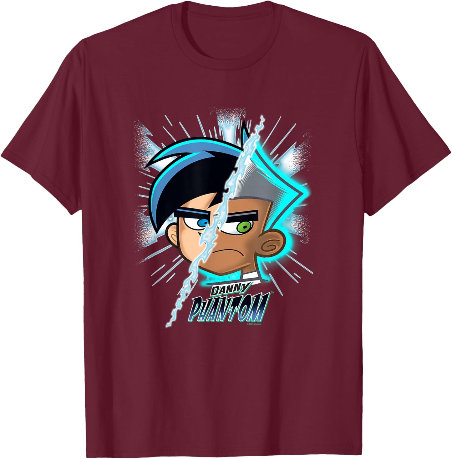 Danny Phantom Split Face Going Ghost Transformation T-Shirt - T-Shirt | Maroon