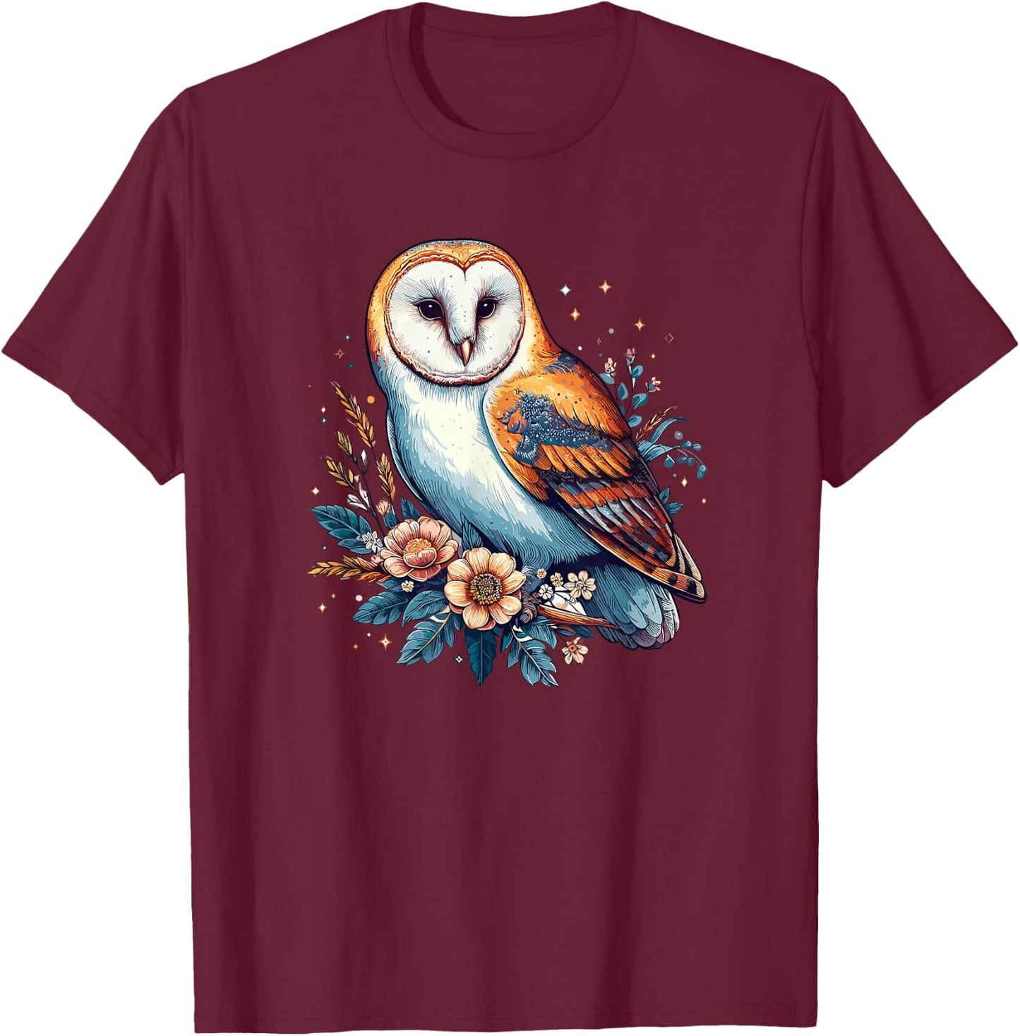 Girls Nature Flowers Barn Owl Art Lover T-Shirt - T-Shirt | Maroon