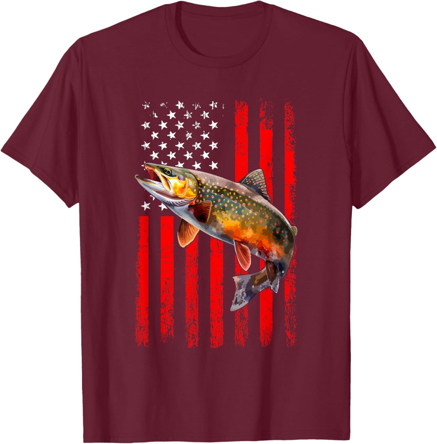 Speckled Brook trout American flag Fishing T-Shirt - T-Shirt | Maroon
