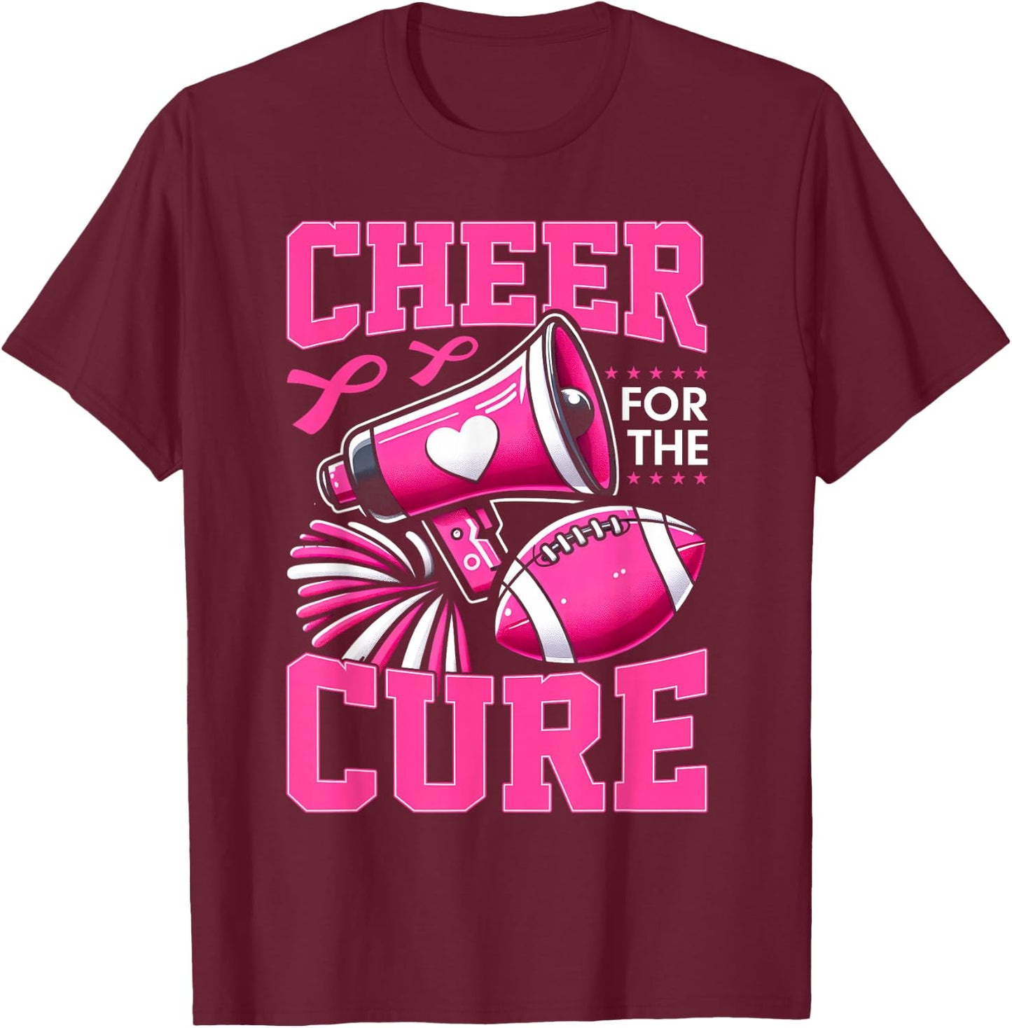 Cheer For The Cure Breast Cancer Awareness Cheerleader Funny T-Shirt - T-Shirt | Maroon