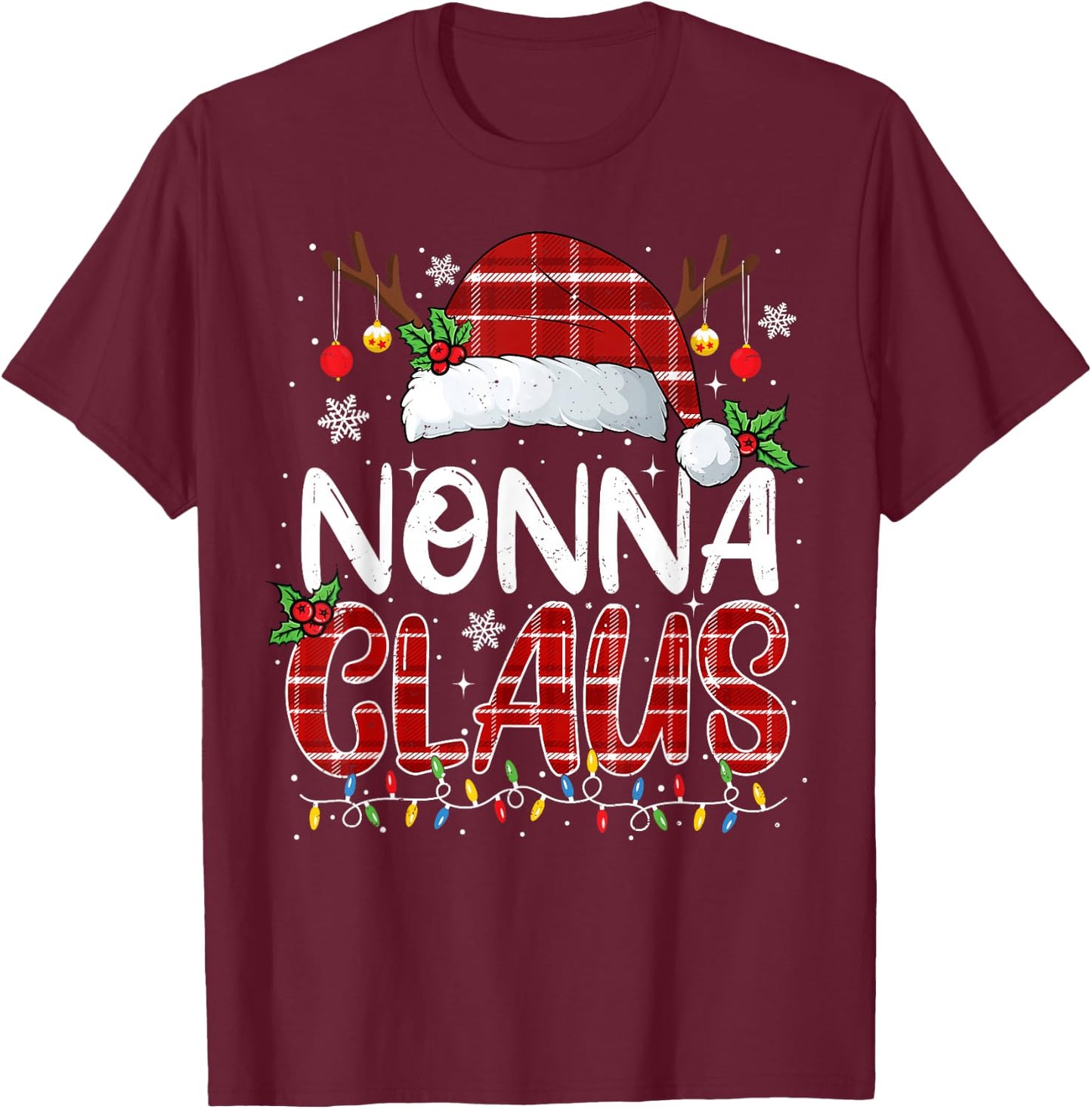 Nonna Claus Christmas Lights Pajama Family Matching T-Shirt - T-Shirt | Maroon