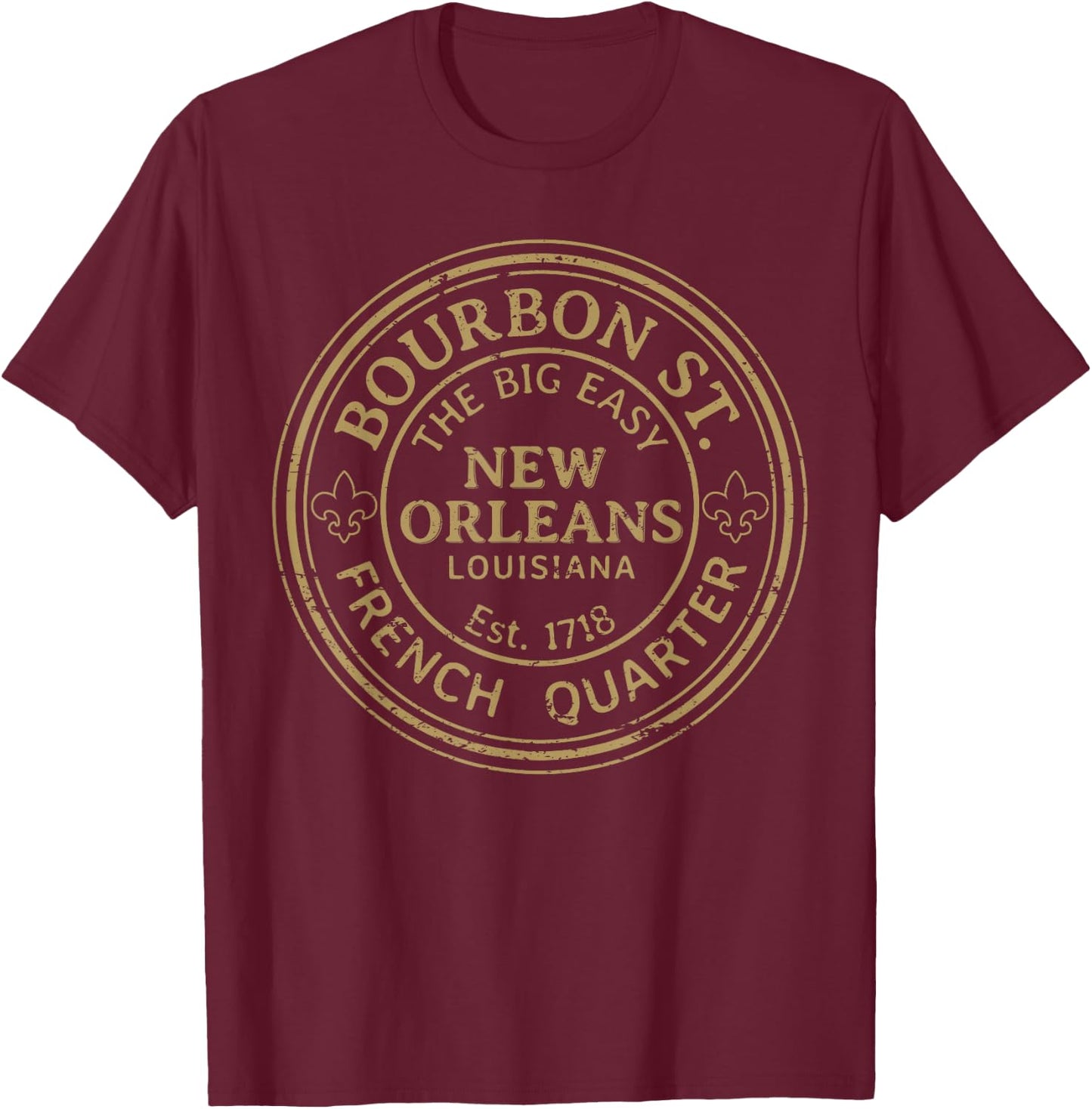 Bourbon Street New Orleans French Quarter Distressed T-Shirt - T-Shirt | Maroon