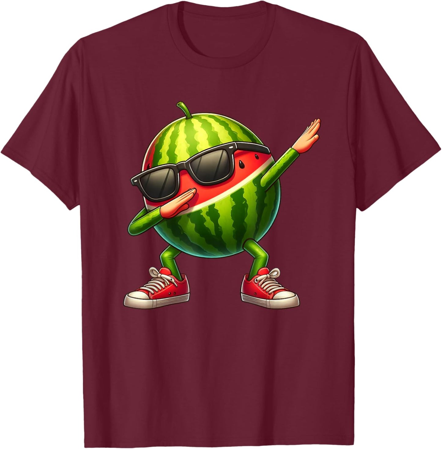 Watermelon Dabbing In Ninja Style Funny Watermelon Graphic T-Shirt - T-Shirt | Maroon