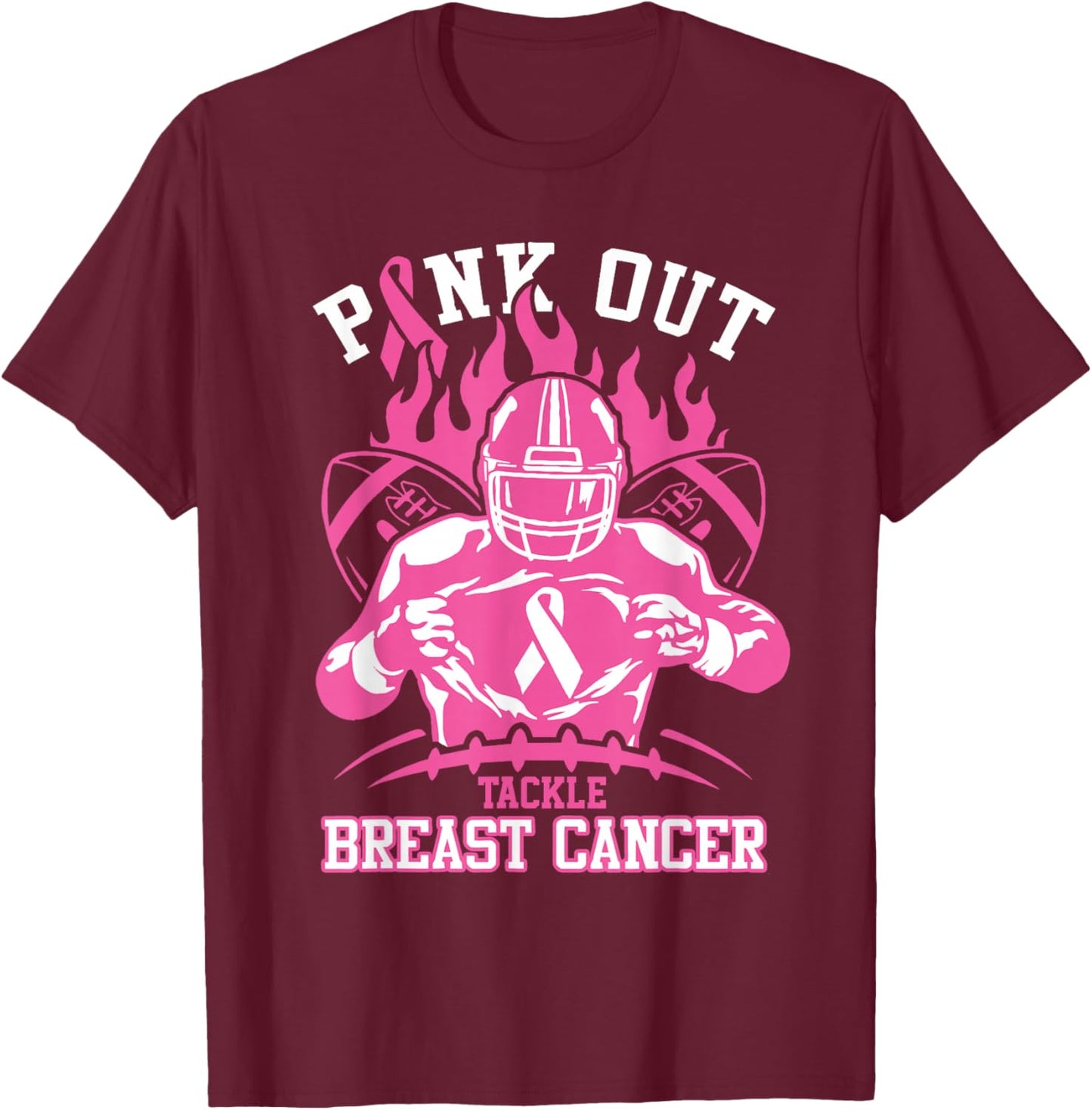 Pink Out Tackle Breast Cancer Awareness American Football T-Shirt - T-Shirt | Maroon