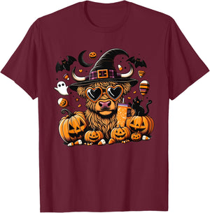 Halloween Highland Cow , Cute Witch Spooky Halloween Cow T-Shirt - T-Shirt | Maroon