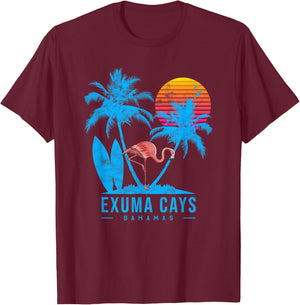 Exuma Cays, Bahamas. Palm trees sunset T-Shirt - T-Shirt | Maroon