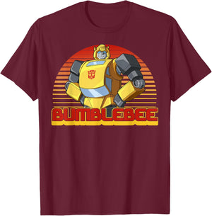 Transformers Bumblebee Retro Stripes Vintage Portrait Small T-Shirt - T-Shirt | Maroon