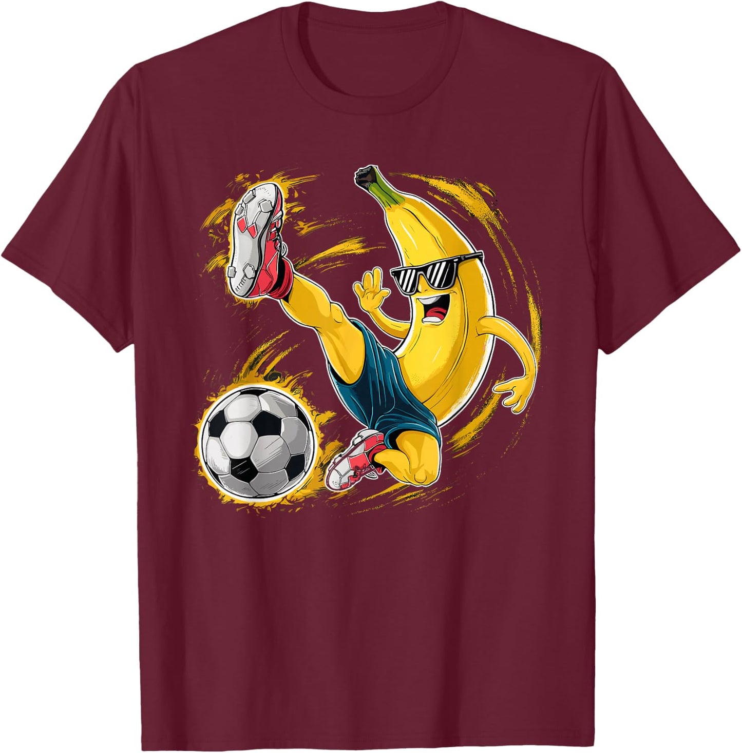 Sport Banana Football Player Fruit Cute Banana Soccer Player T-Shirt - T-Shirt | Maroon