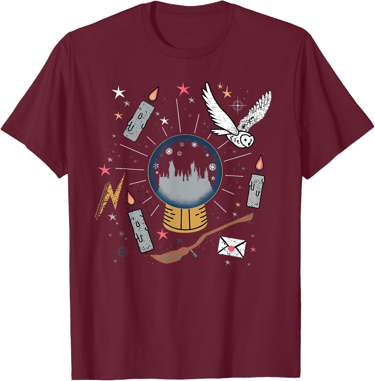 Harry Potter Hogwarts Holiday Snowglobe Hedwig Christmas T-Shirt - T-Shirt | Maroon