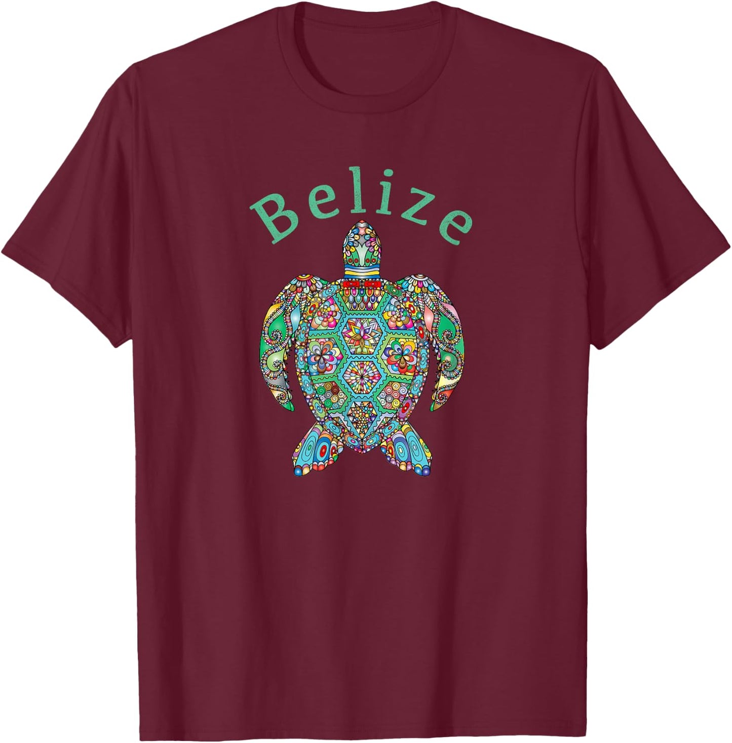 Belize Tribal Turtle Gift T-Shirt - T-Shirt | Maroon