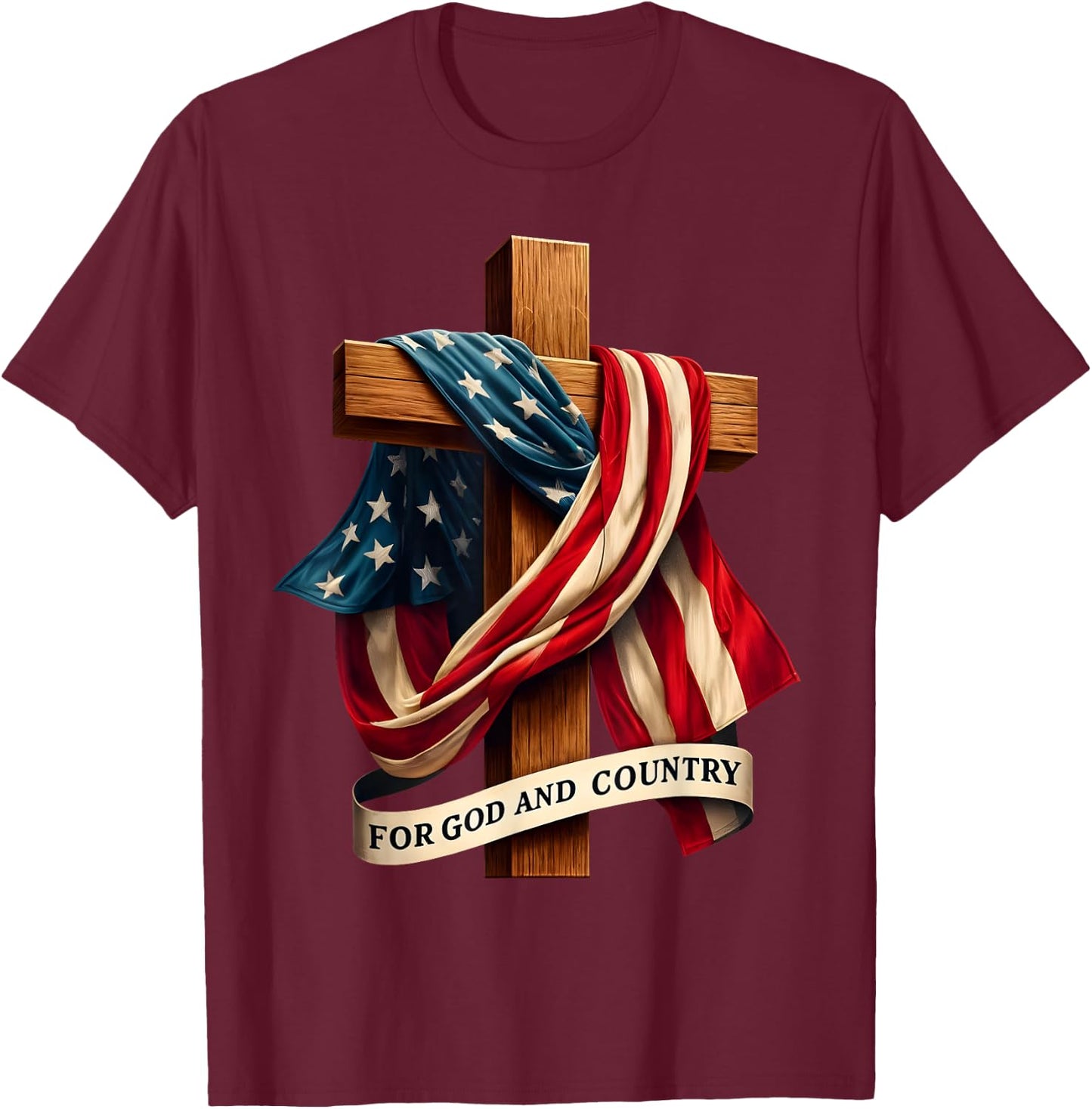 For God and Country Cross Christian Patriotic Jesus Lovers , Small, Black T-Shirt - T-Shirt | Maroon