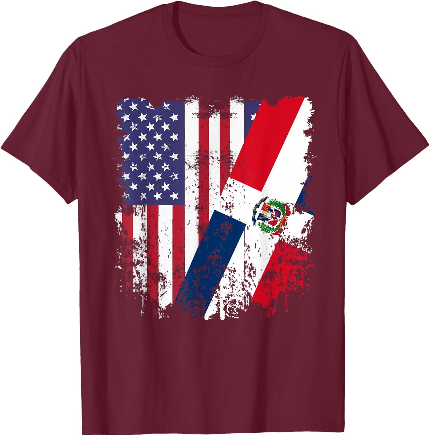 Dominican Republic Roots Half American Flag Dominican T-Shirt - T-Shirt | Maroon