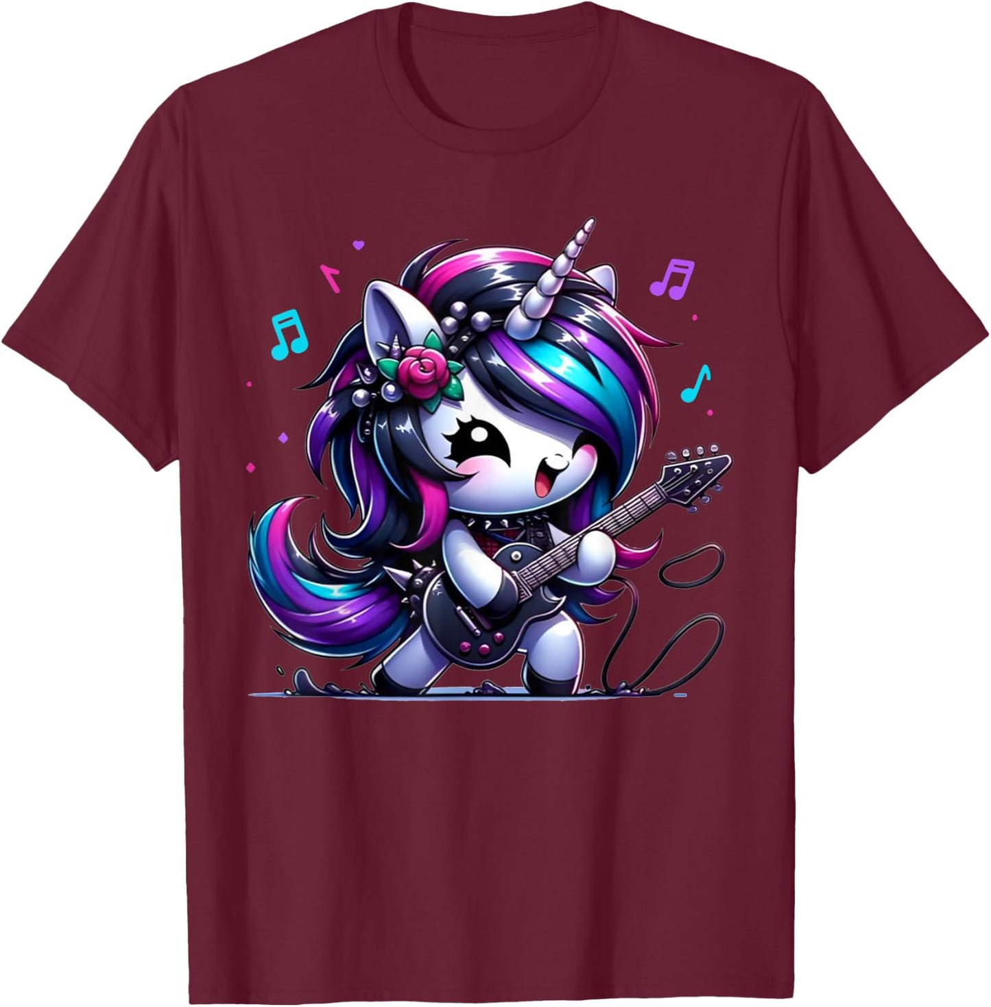 Unicorn Rock & Roll Guitar Rockin Music Guitarist Girl Women T-Shirt - T-Shirt | Maroon