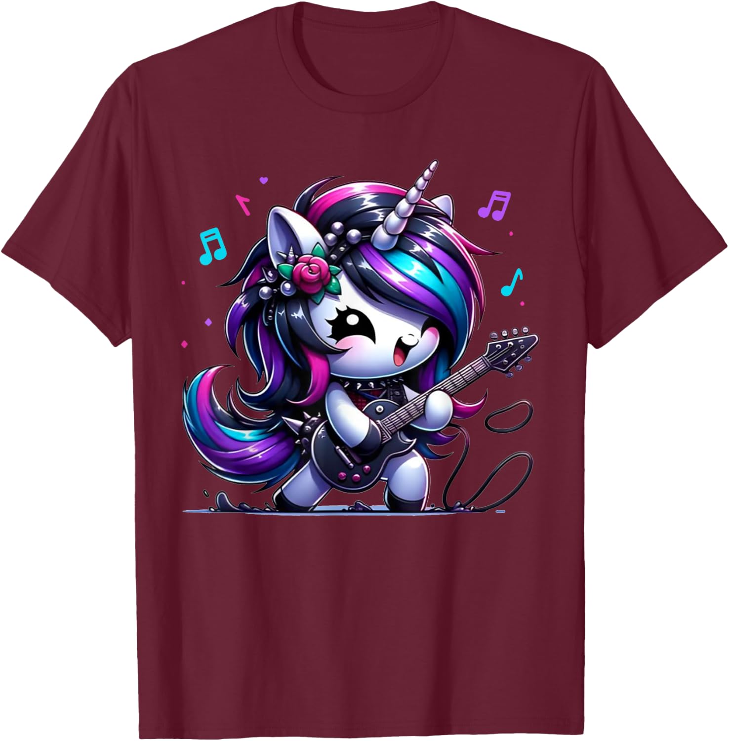 Unicorn Rock & Roll Guitar Rockin Music Guitarist Girl Women T-Shirt - T-Shirt | Maroon